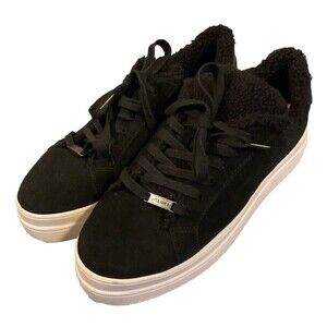 J/Slides Women's Sz 7.5 Suede Leather Platform Sneaker Black White. LSHE173